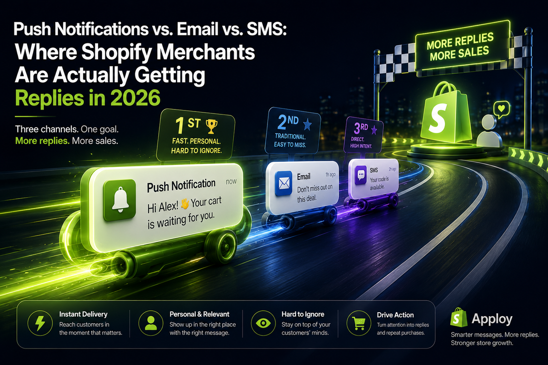 Push Notifications vs. Email vs. SMS: Where Shopify Merchants Are Actually Getting Replies in 2026